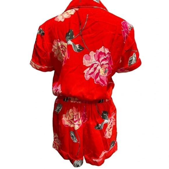 VICTORIA'S SECRET ROMPER JUMPSUIT PAJAMAS RED FLORAL PRINT Size M NWOT - Picture 6 of 8